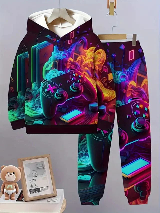 Unbranded Tracksuits Children's hooded graphic sweatshirt and jogger set product detail image 16