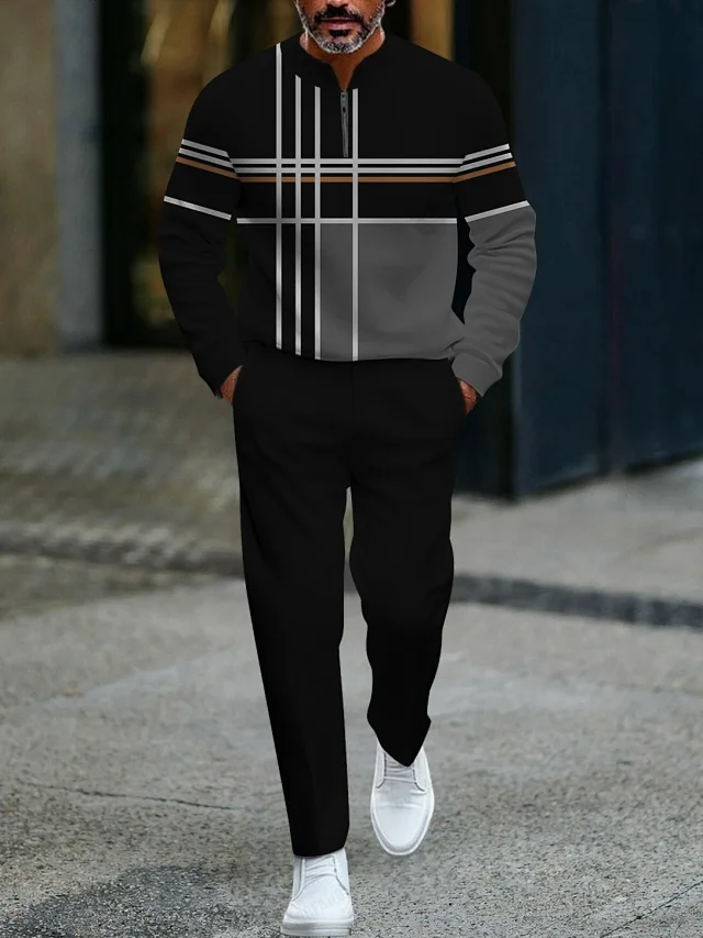 Unbranded Tracksuits Men's quarter-zip printed sweatshirt and trousers set product detail image 6