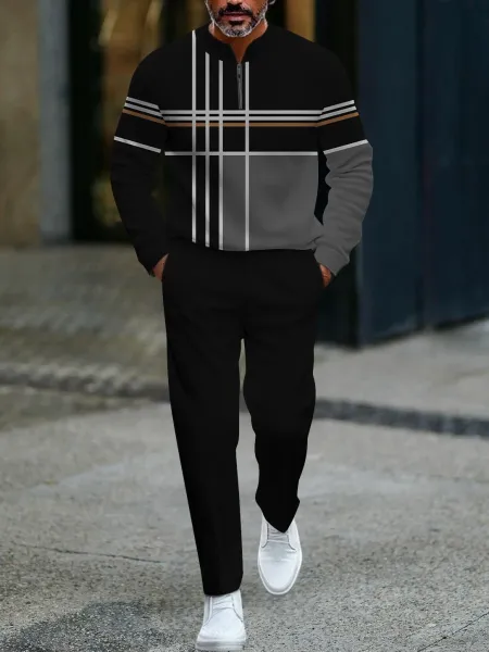 Design Grid-Print Half-Zip Sweater and Tailored Pants Set Orange - 7