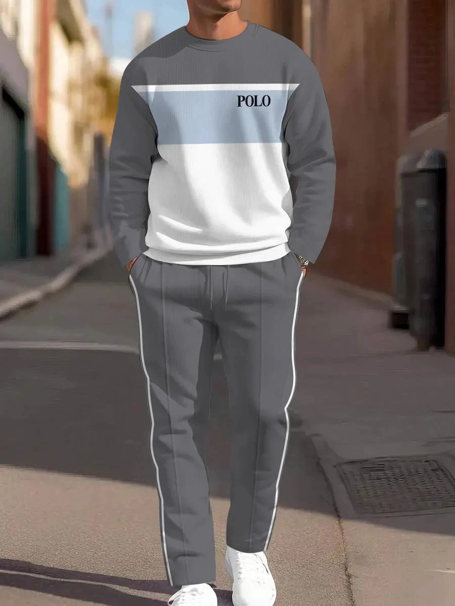 Design Striped Crewneck Sweater and Tailored Jogger Set Navy Multicolor - 16