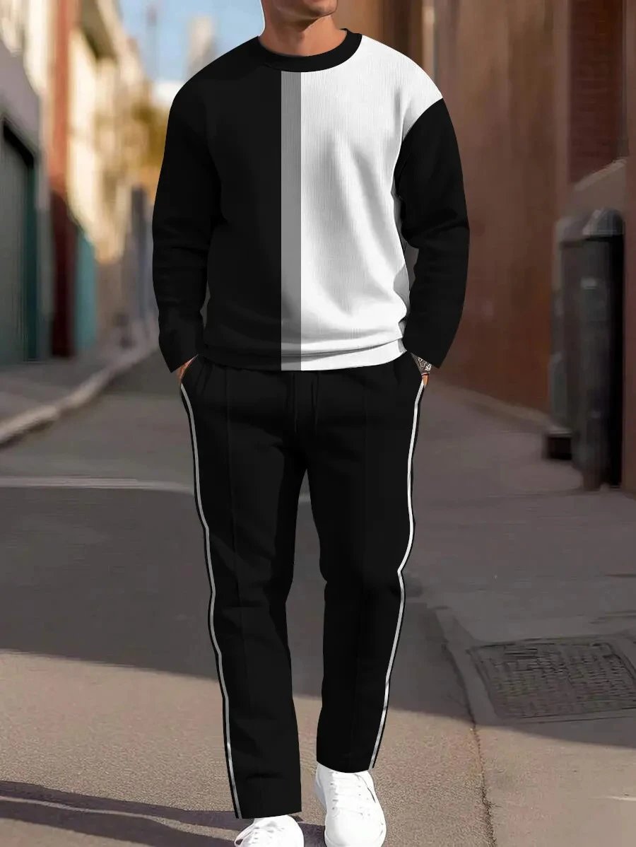 Design Striped Crewneck Sweater and Tailored Jogger Set Navy Multicolor - 21