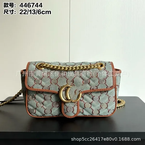 Gucci Marmont Mini Chain Bag Light Gray GG Monogram Quilted Shoulder Bag - 3
