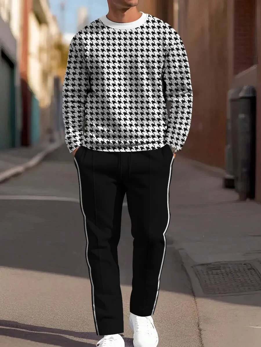 Design Striped Crewneck Sweater and Tailored Jogger Set Navy Multicolor - 19