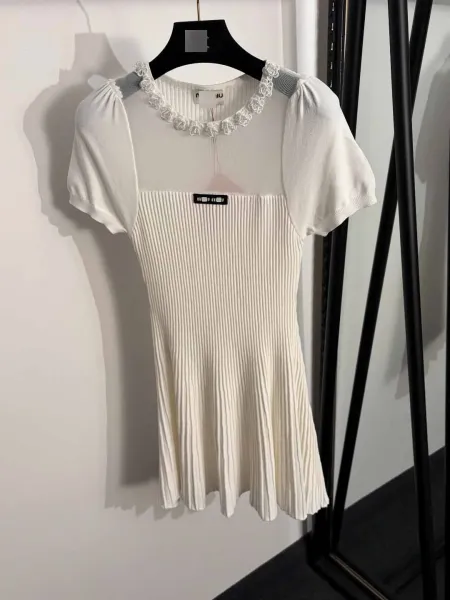 Miu Miu Knit Dress with Floral Lace Trim White Dress - 4