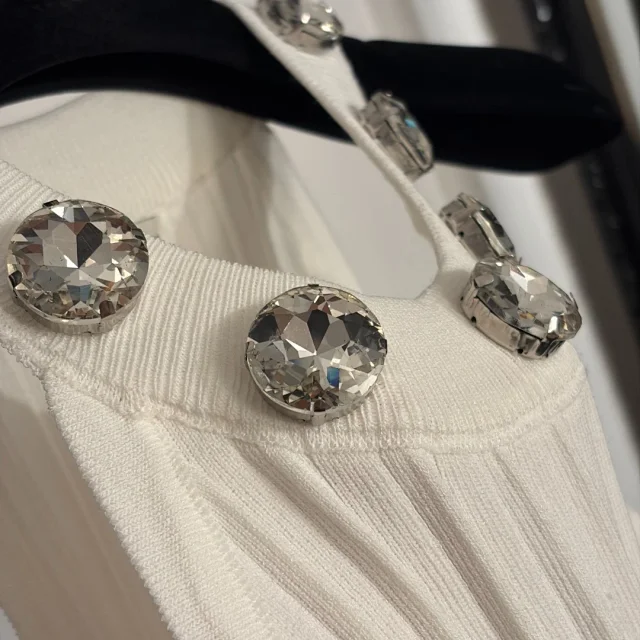 Miu Dresses Sleeveless ribbed knit dress with crystal-embellished neckline product detail image 6