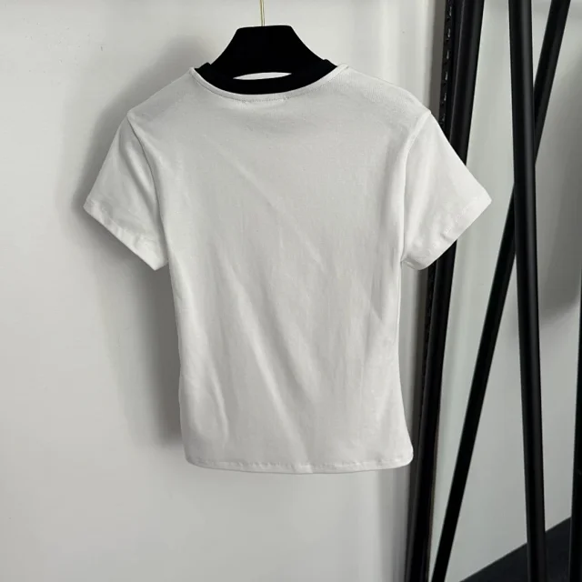 Celine T-Shirts Embroidered Logo Ringer Crew Neck Short-Sleeve T-Shirt product detail image 3