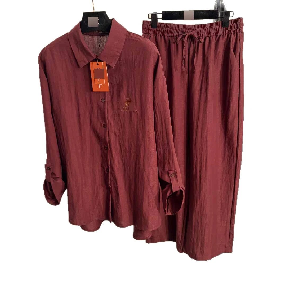 Loro Piana Matching Sets Embroidered long-sleeve collared shirt and drawstring trousers set image 5