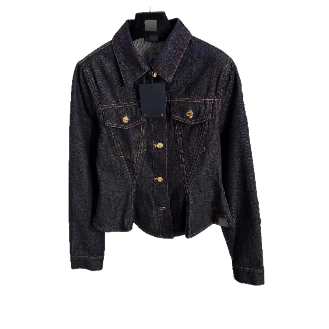 Unbranded Jackets Fitted dark-wash denim jacket with flap chest pockets and gold-tone buttons image 5