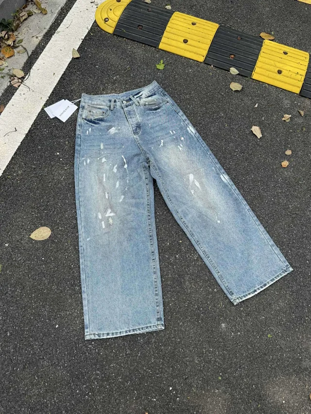 Acne Studios Jeans Distressed paint-splatter wide-leg product detail image 6