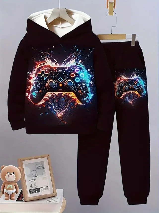 Unbranded Tracksuits Children's hooded graphic sweatshirt and jogger set product detail image 17
