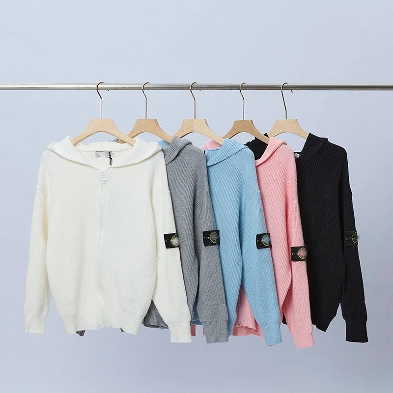Stone Island Knitwear Zip-Up Ribbed Knit Sweater with Compass Sleeve Patch image 2