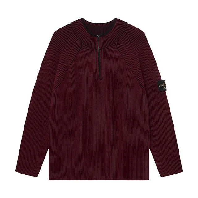 Stone Island Knitwear Ribbed half-zip crewneck sweater with compass sleeve patch product detail image 4