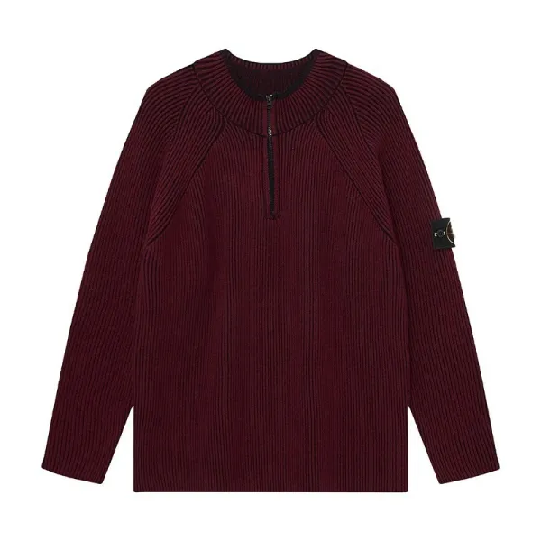 Stone Island Ribbed Half-Zip Sweater Burgundy - 5