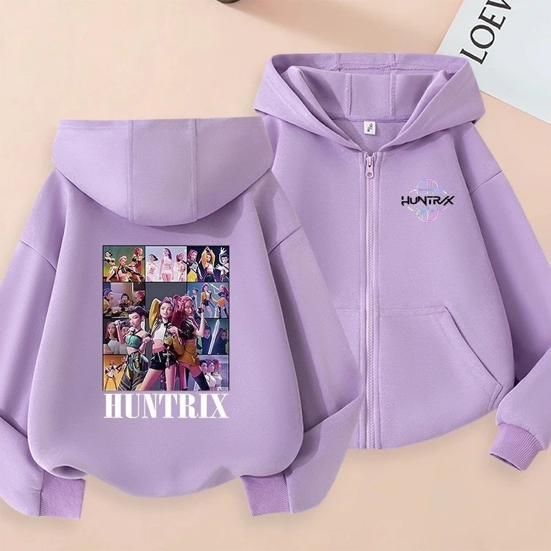 Unbranded Hoodies & Sweatshirts Kids' zip-up hooded sweatshirt with HUNTRIX cartoon graphic image 2
