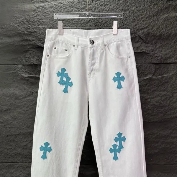 Chrome Hearts Cross-Embroidered White Straight-Leg Jeans - 9