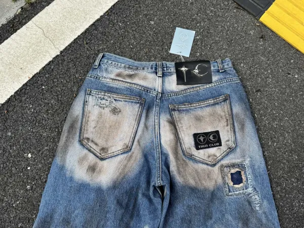Design Distressed Wide-Leg Raw-Hem Jeans Blue - 12