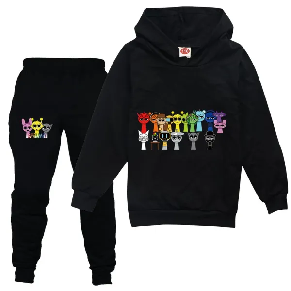 Design Sprunki Character Print Hoodie and Sweatpants Set Red / Black - 11