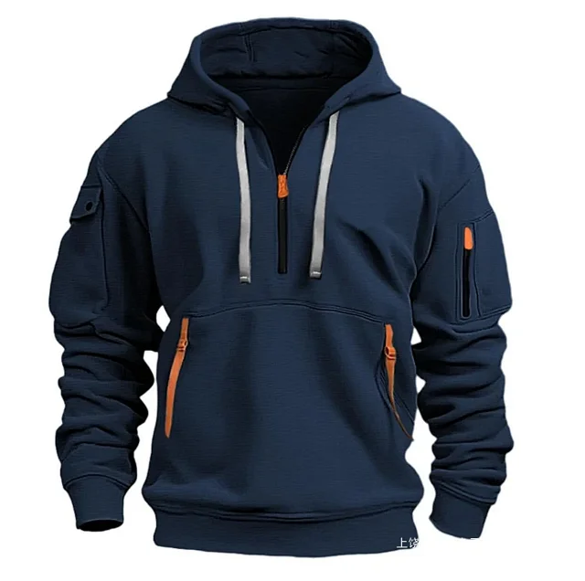 Unbranded Hoodies & Sweatshirts Half-Zip Hooded Sweatshirt with Zippered Pockets product detail image 5