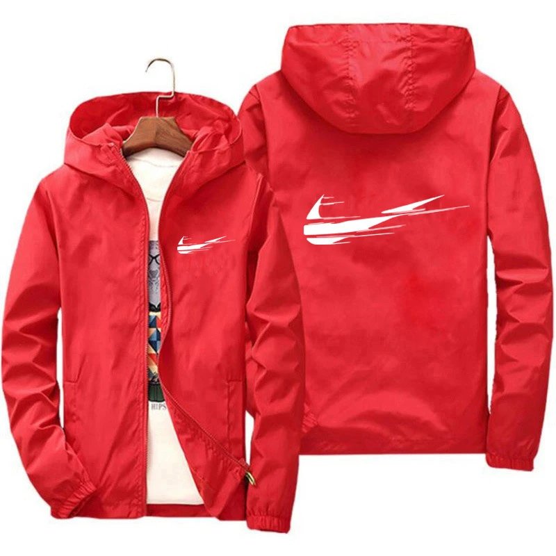 Unbranded Jackets Hooded zip-up windbreaker with abstract swoosh-style graphic image 4