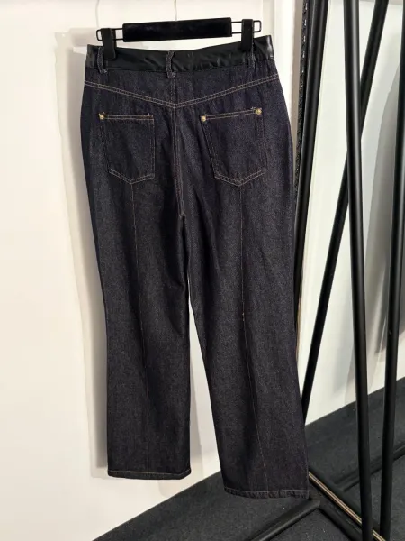 Design Raw Denim Jeans with Contrasting Orange Pocket Accents and Leather Waistband - 8