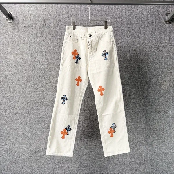 Chrome Hearts Cross-Embroidered White Straight-Leg Jeans - 14