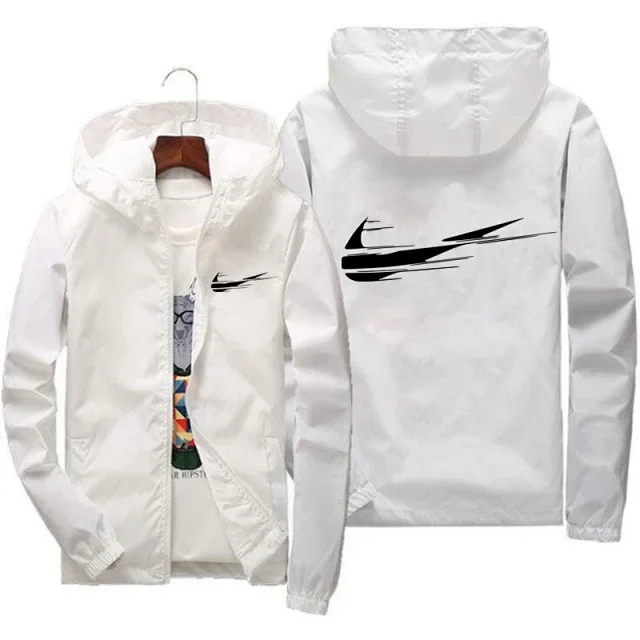 Unbranded Jackets Hooded zip-up windbreaker with abstract swoosh-style graphic product detail image 2