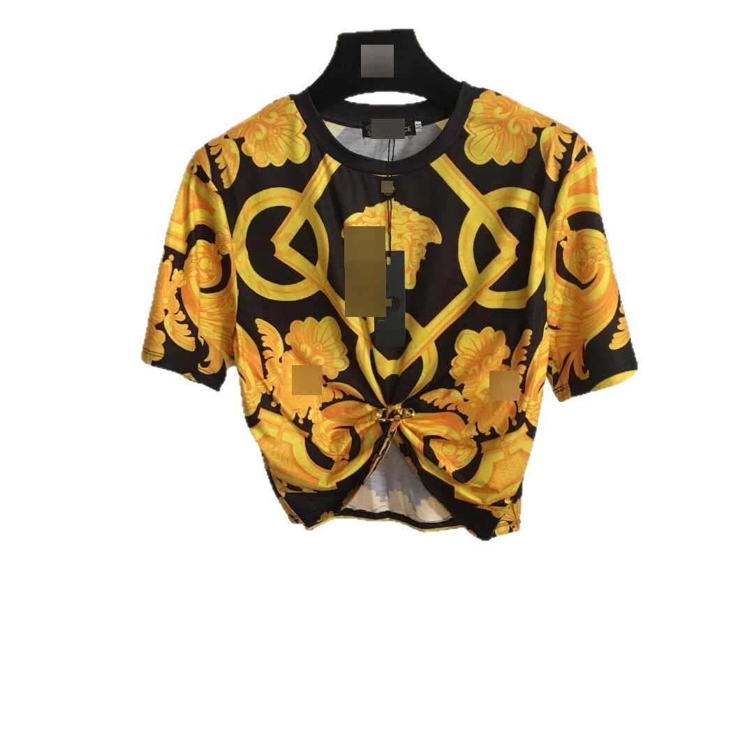 Unbranded T-Shirts Short-Sleeve Baroque Print Waist-Knot T-Shirt image 5