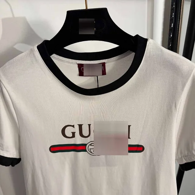 Gucci T-Shirts Ribbed contrast-trim logo-print crew-neck T-shirt product detail image 4