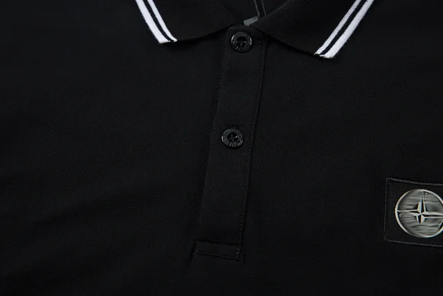 Stone Island T-Shirts Short-Sleeve Polo Shirt with Compass Badge and Striped Trim product detail image 15