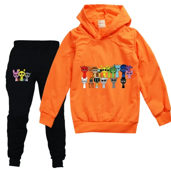 Design Sprunki Character Print Hoodie and Sweatpants Set Red / Black - 8
