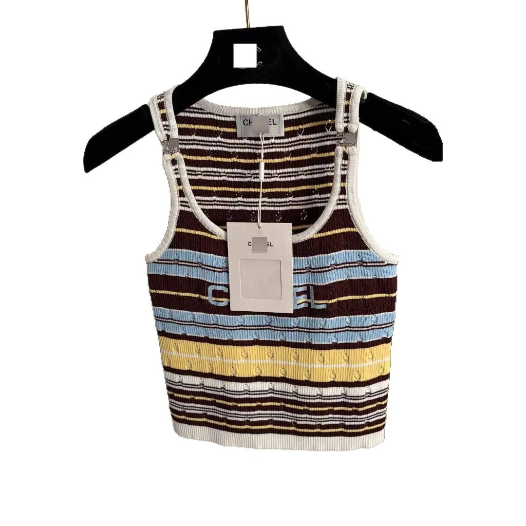 Chanel Knitwear Striped knit tank top with logo motifs image 5