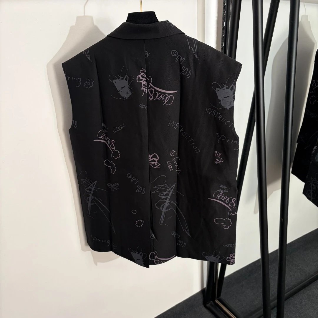 Chanel Vests Double-Breasted Graffiti Print Vest image 3