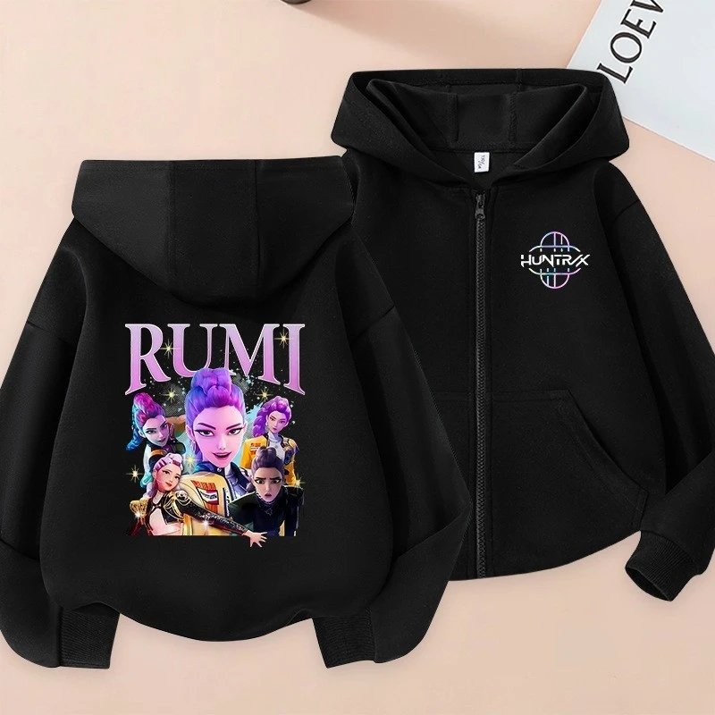 Unbranded Hoodies & Sweatshirts Kids' zip-up hooded sweatshirt with HUNTRIX cartoon graphic image 3