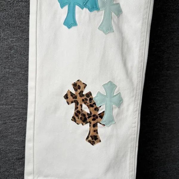 Chrome Hearts Cross-Embroidered White Straight-Leg Jeans - 28
