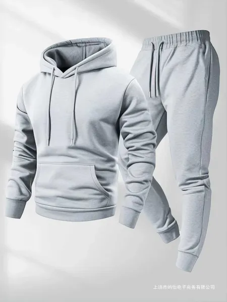 Design Basic Black Fleece-Lined Hoodie and Sweatpants Set - 4