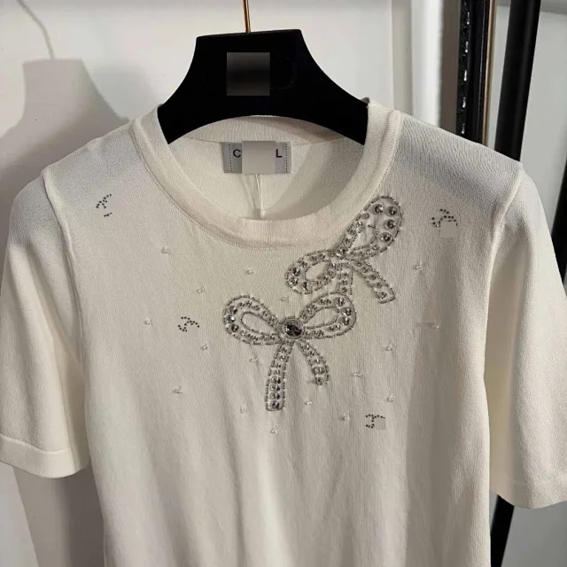 Unbranded Knitwear Short-Sleeve Rhinestone Bow Knit Top product detail image 4