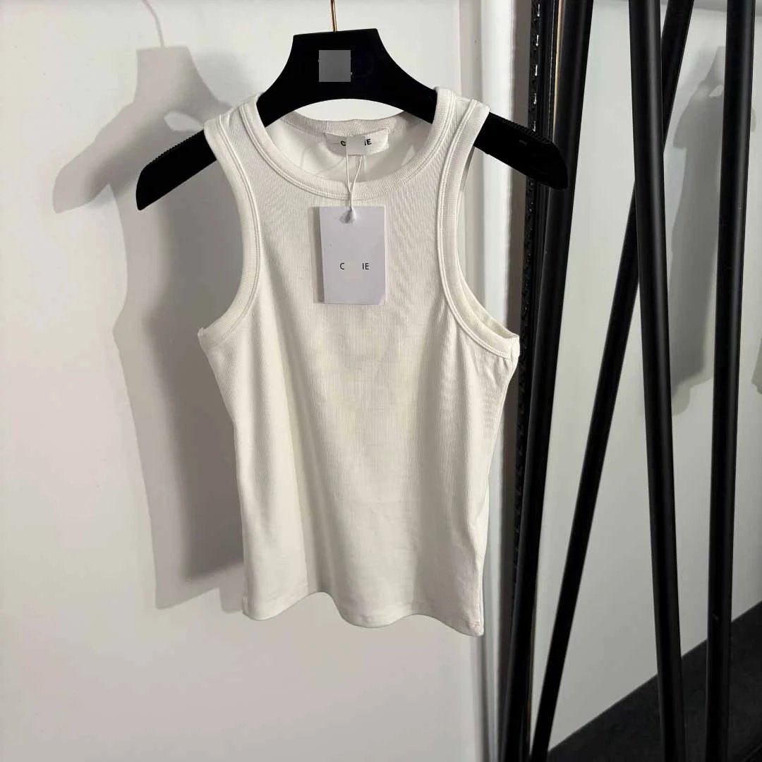 Celine Vests Ribbed sleeveless tank top with gold Triomphe emblem image 2
