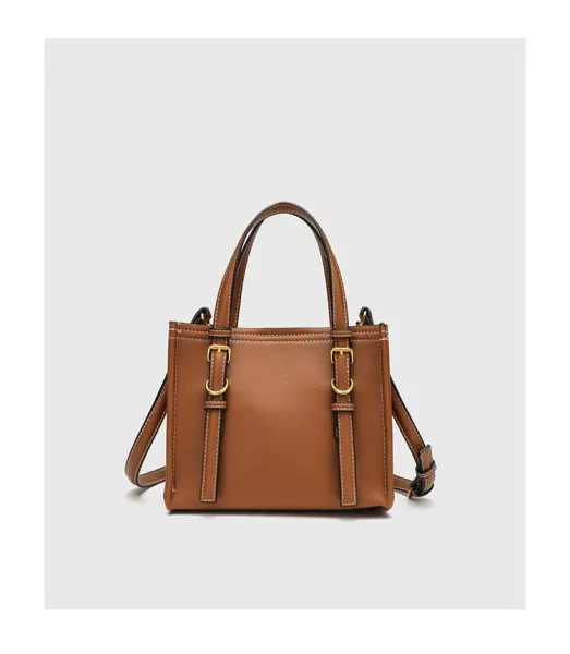 Design Mini Structured Top-Handle Bag Black with Beige Strap Handbags - 13