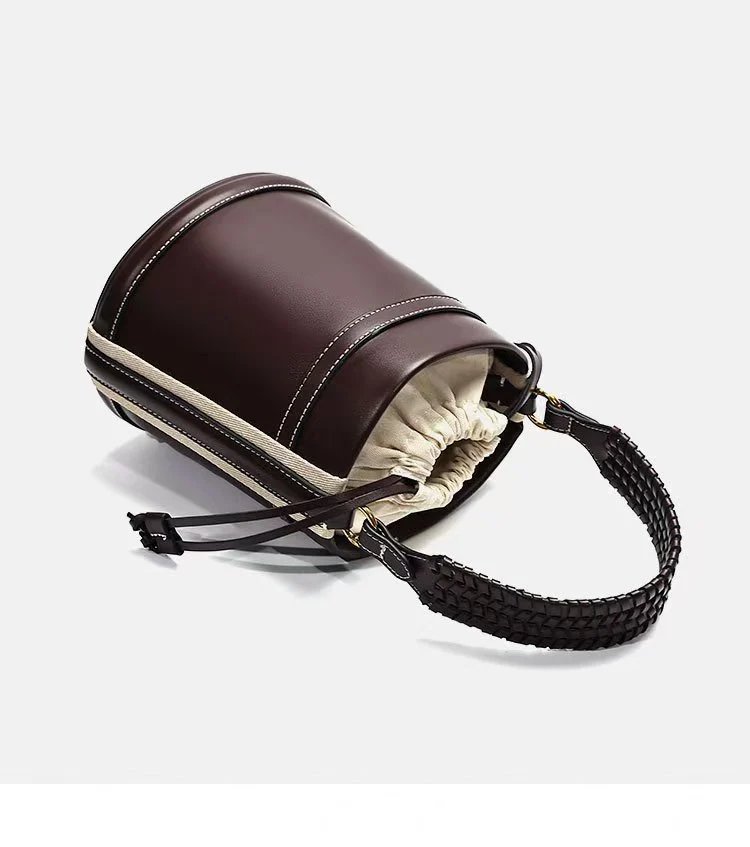 Bottega Veneta Bucket Bag Brown Leather with Contrast Stitching Handbags - 12