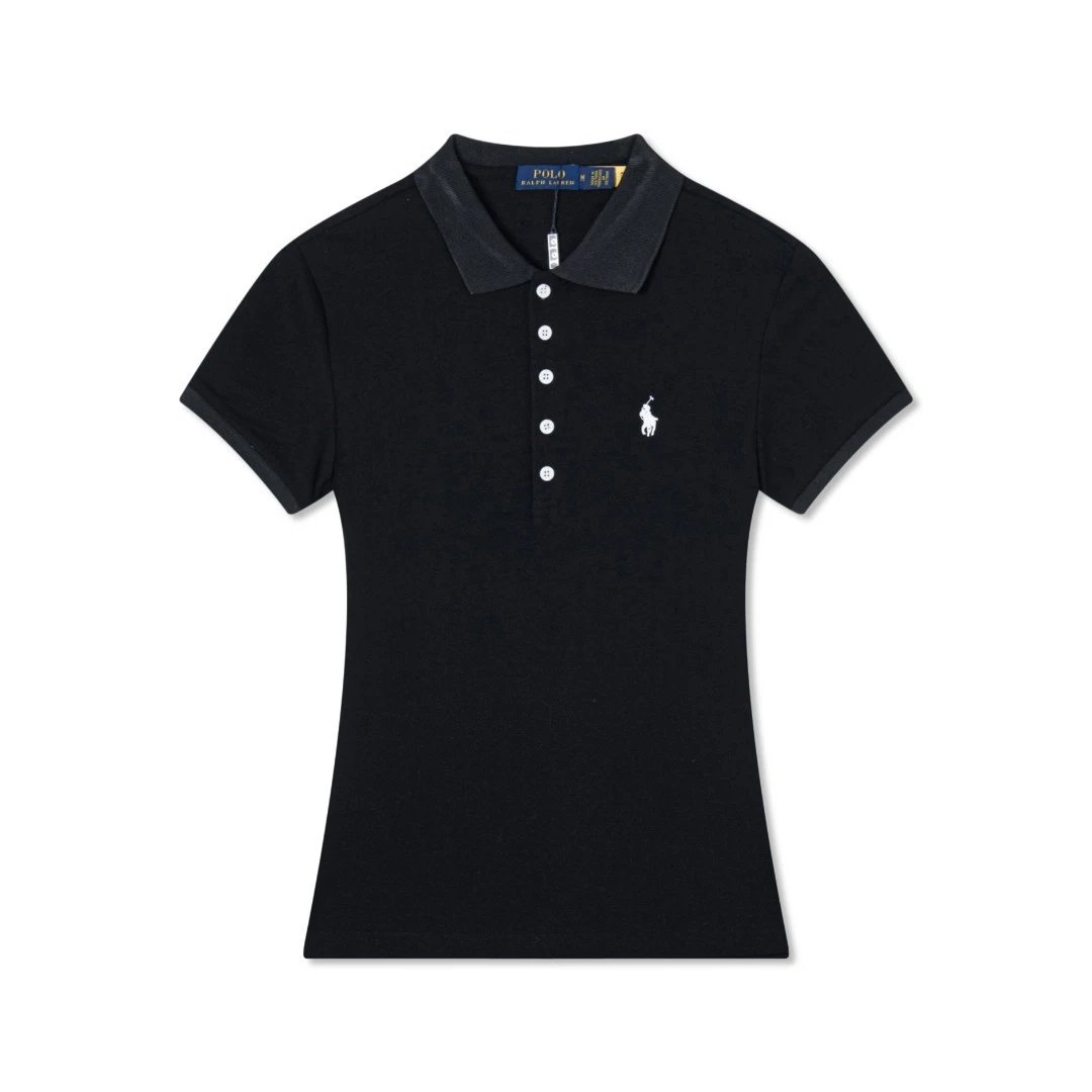Ralph Lauren Shirts Short-Sleeve Five-Button Polo Shirt — Black