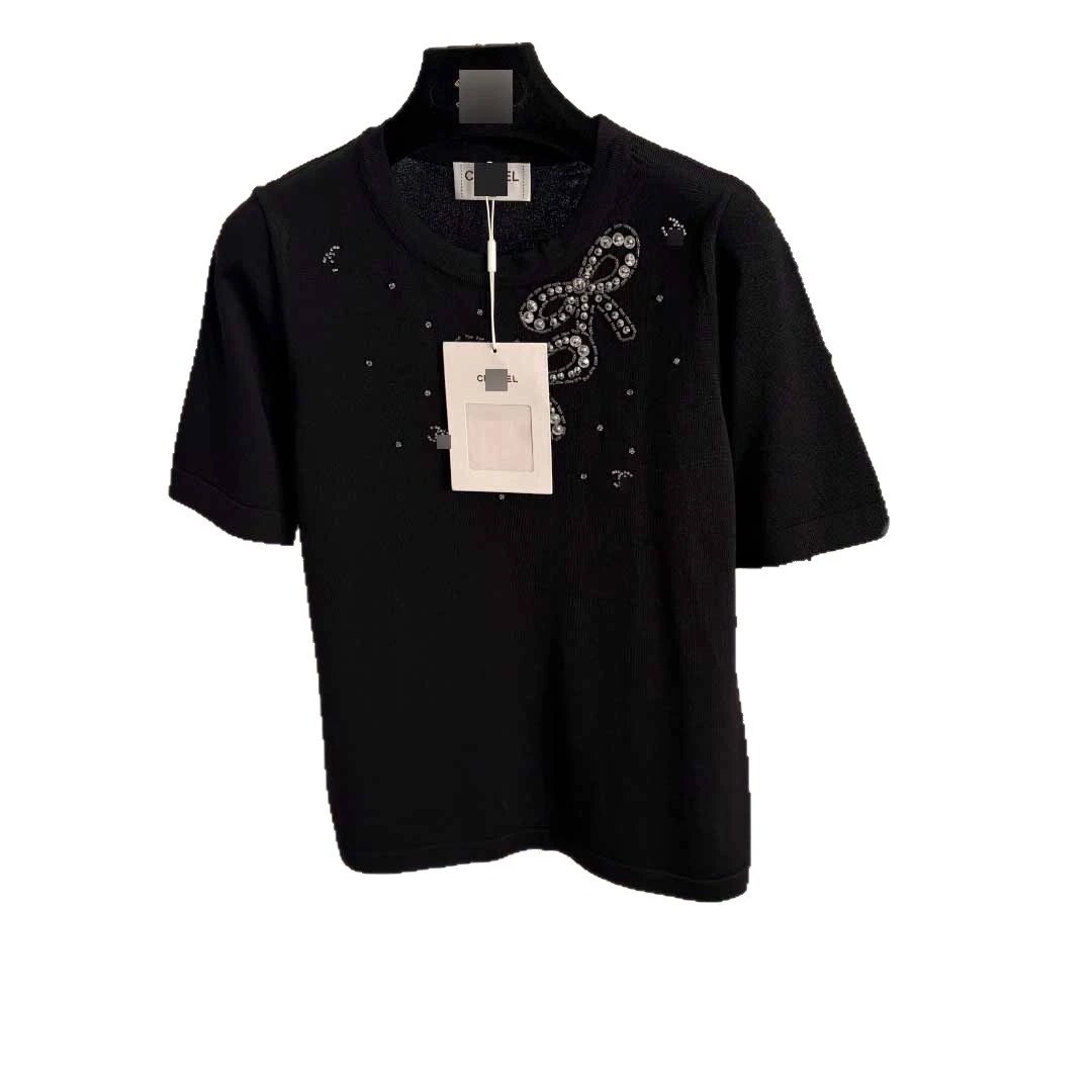 Unbranded Knitwear Short-Sleeve Rhinestone Bow Knit Top image 5