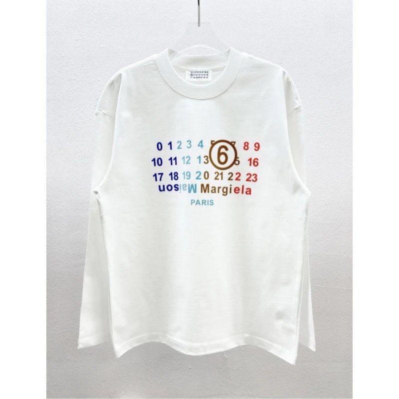 Maison Margiela Numbered Calendar Print White Long-Sleeve T-Shirt