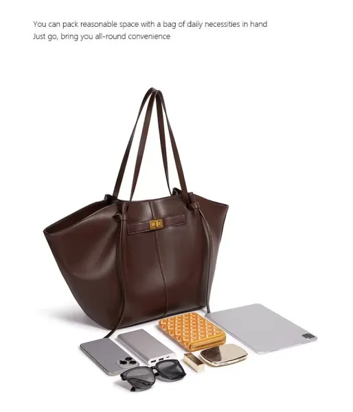 Design Tote Bag Cognac Leather Handbag - 6