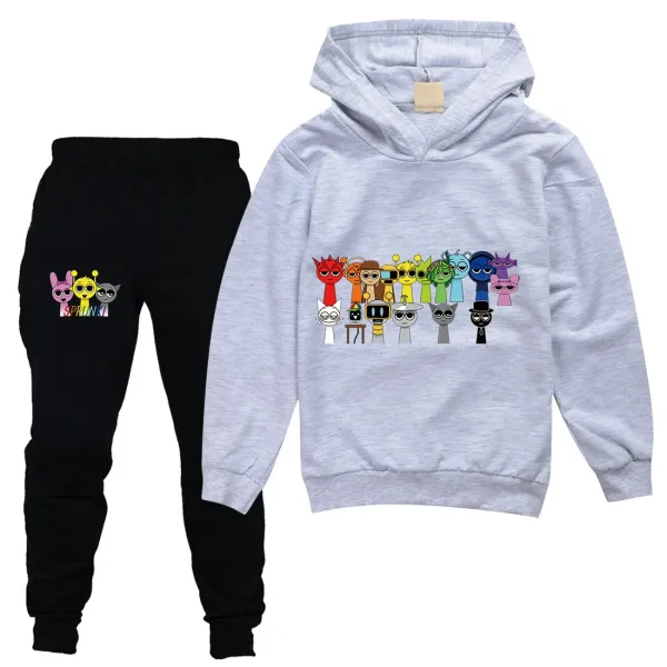 Design Sprunki Character Print Hoodie and Sweatpants Set Red / Black - 6