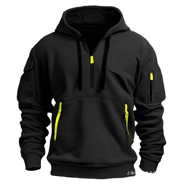 Unbranded Hoodies & Sweatshirts Half-Zip Hooded Sweatshirt with Zippered Pockets product detail image 4