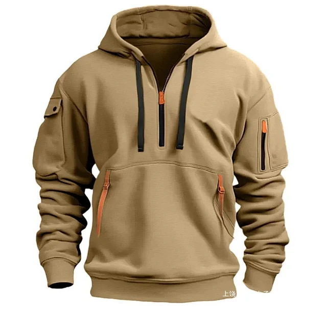 Unbranded Hoodies & Sweatshirts Half-Zip Hooded Sweatshirt with Zippered Pockets product detail image 6