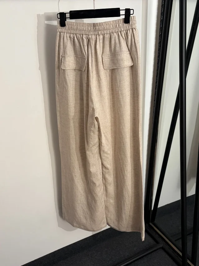 Unbranded Matching Sets Linen-look sleeveless vest and drawstring wide-leg trousers with floral bead embellishments product detail image 6