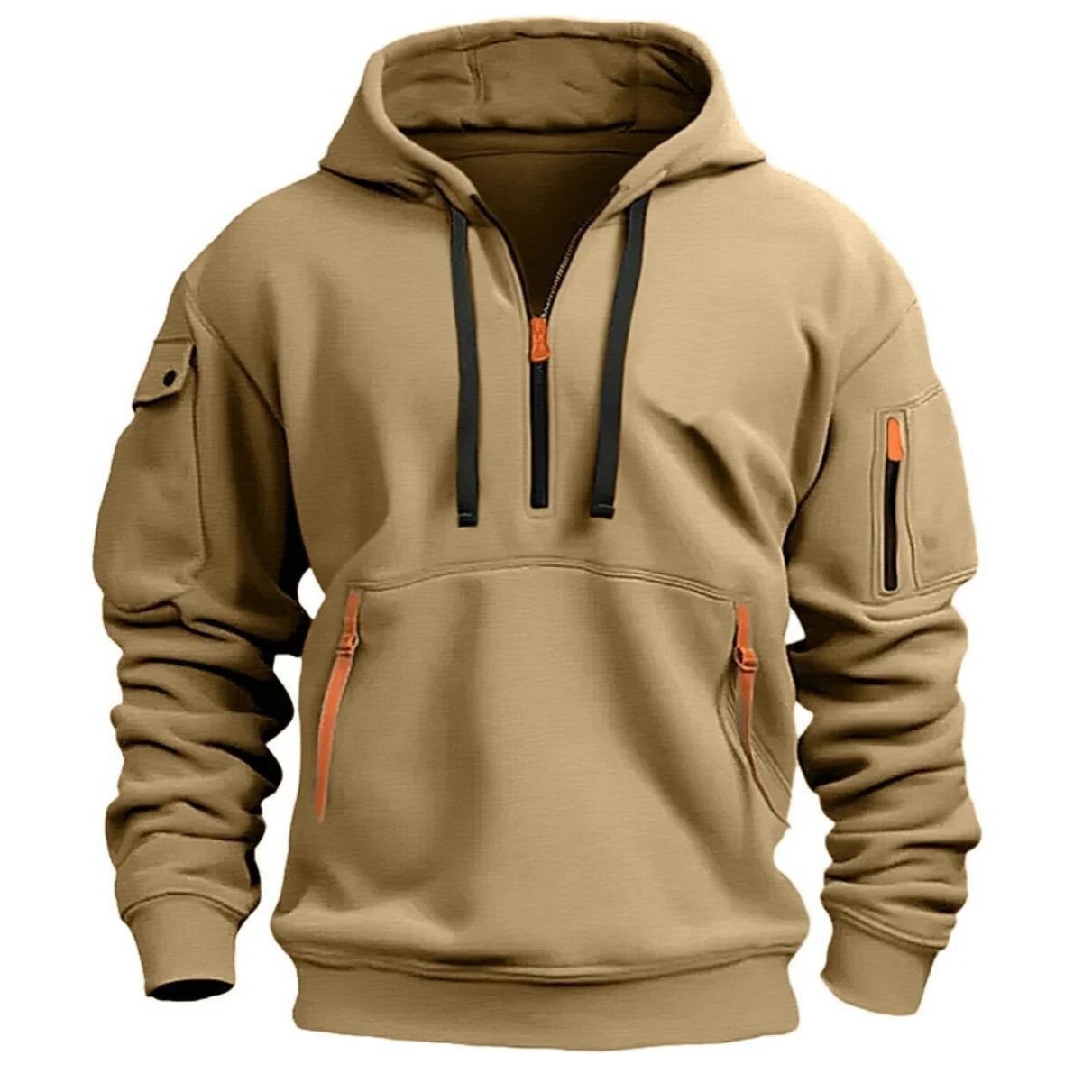 Unbranded Hoodies & Sweatshirts Half-Zip Hooded Sweatshirt with Zippered Pockets image 2