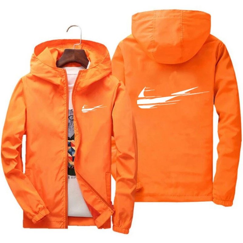 Unbranded Jackets Hooded zip-up windbreaker with abstract swoosh-style graphic image 5