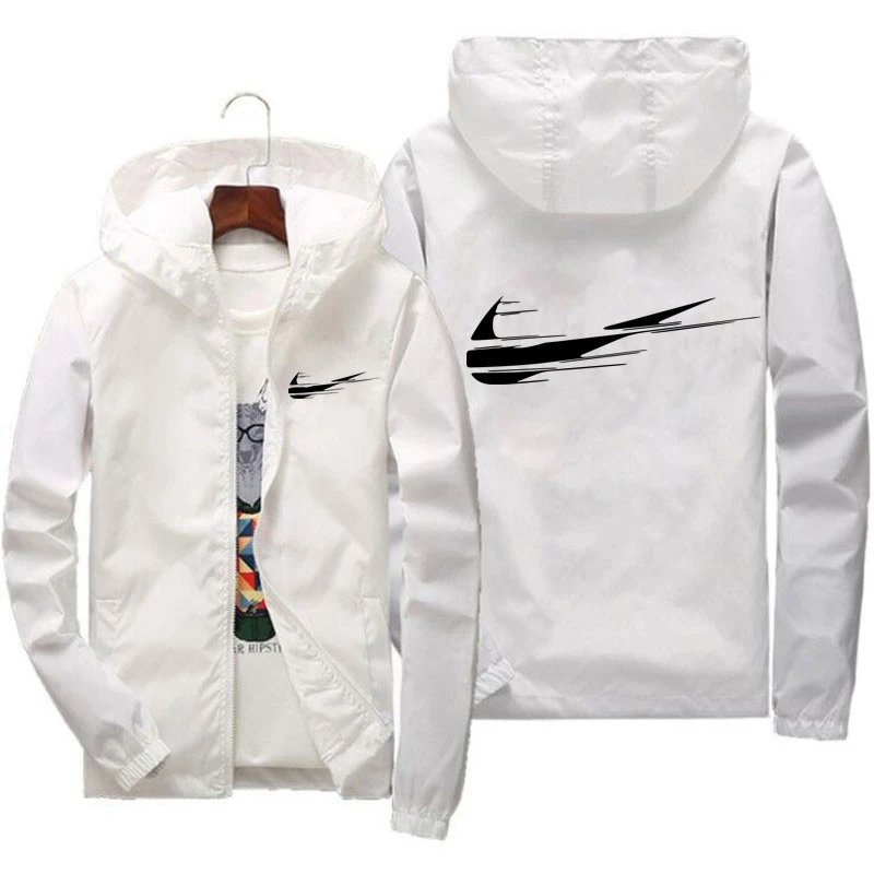 Unbranded Jackets Hooded zip-up windbreaker with abstract swoosh-style graphic image 2